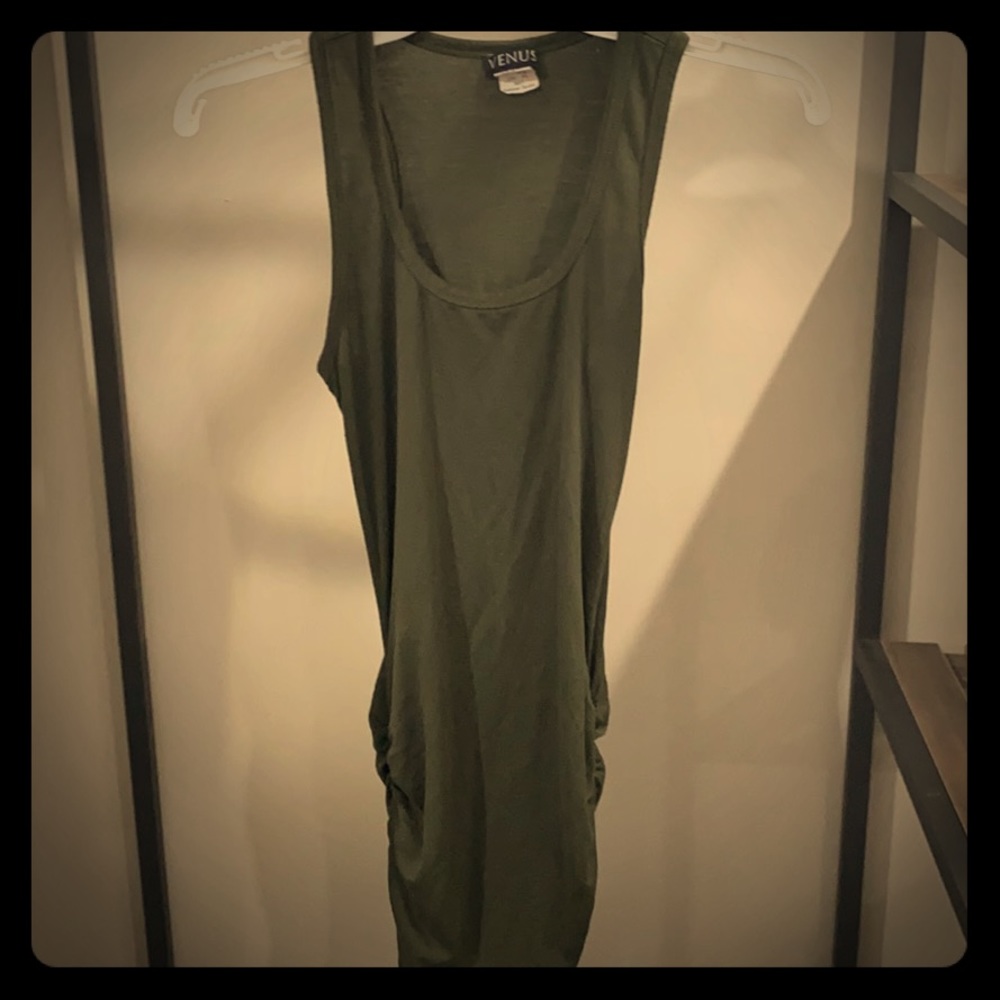 XS Venus green ruched tank dress